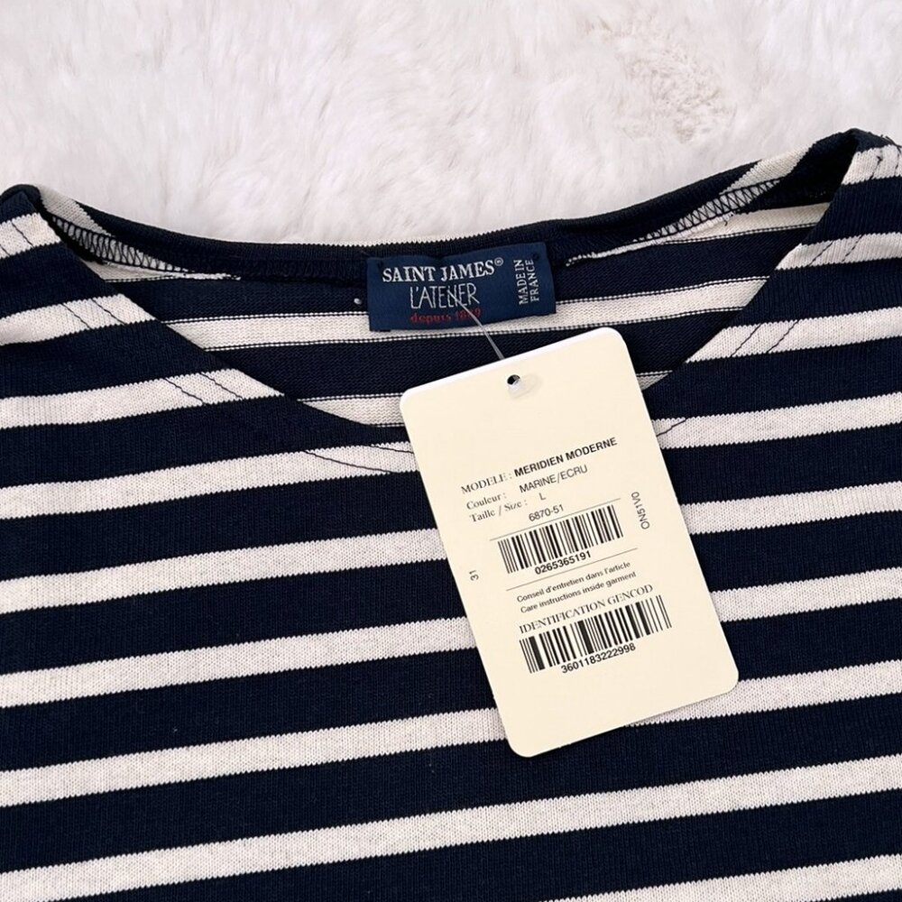 Saint James Navy and White Striped Long Sleeve Tee - Picture 2 of 4